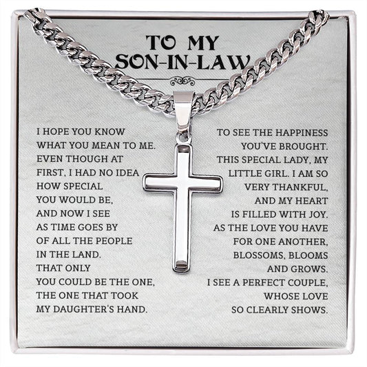 To My Son-in-Law Gift | Cuban Chain with Artisan Cross Necklace