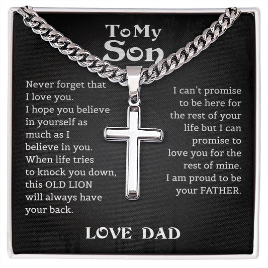 To My Son Cuban Chain With Artisan Cross Necklace From Dad And Son Necklace, Birthday Gift For My Son Graduation Christmas Faith Cross Necklace Present