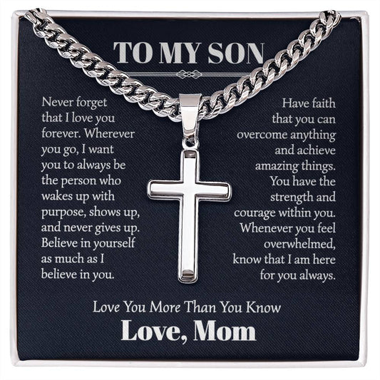 To My Son Cuban Cross necklace From Mom