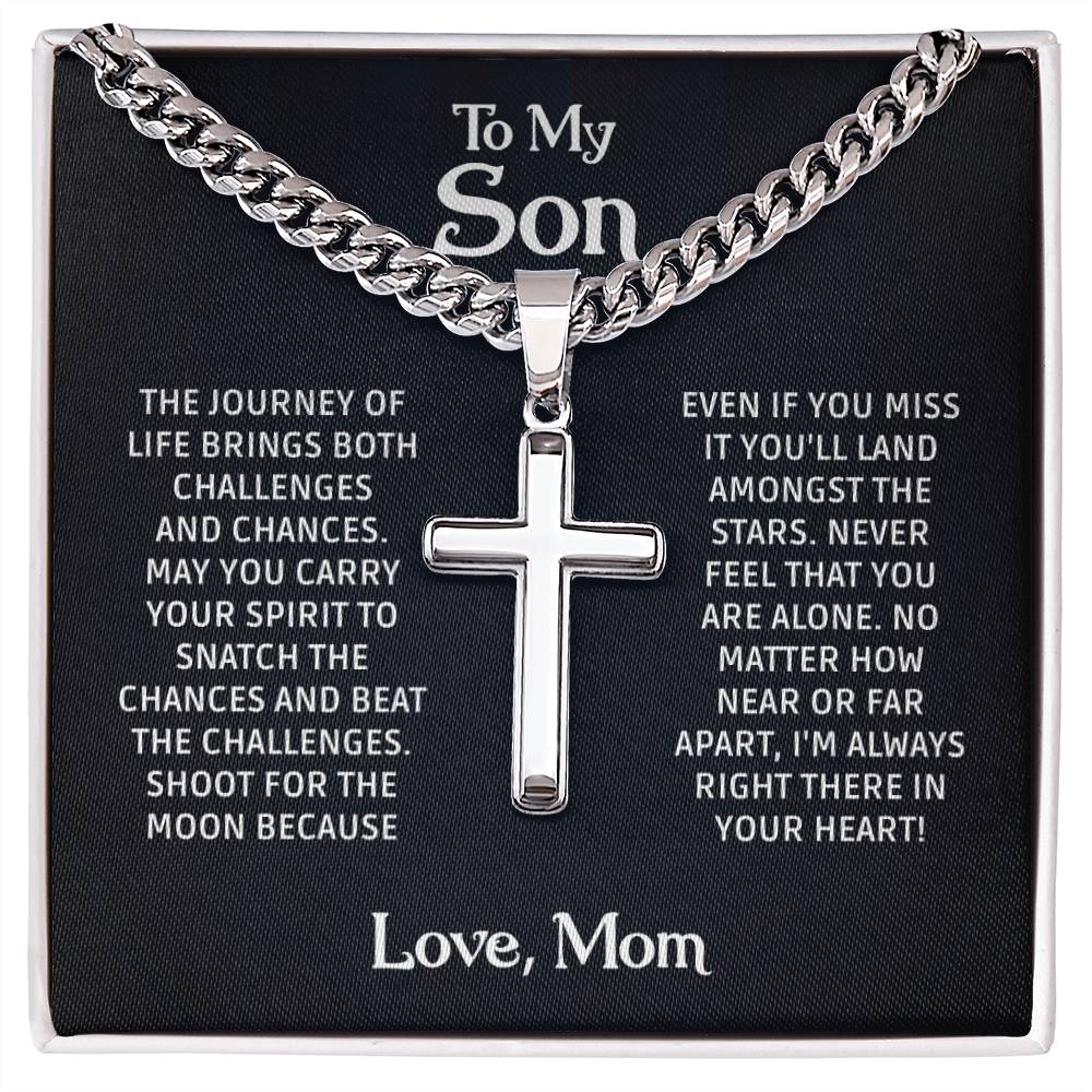To My Son from Mom necklace, Mother Son necklace, Son Jewelry, Gifts For Son From Mom, Cuban Chain with Artisan Cross Necklace, Christmas Gift for Son