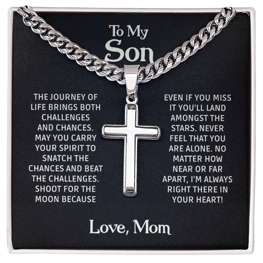To My Son from Mom necklace, Mother Son necklace, Son Jewelry, Gifts For Son From Mom, Cuban Chain with Artisan Cross Necklace, Christmas Gift for Son