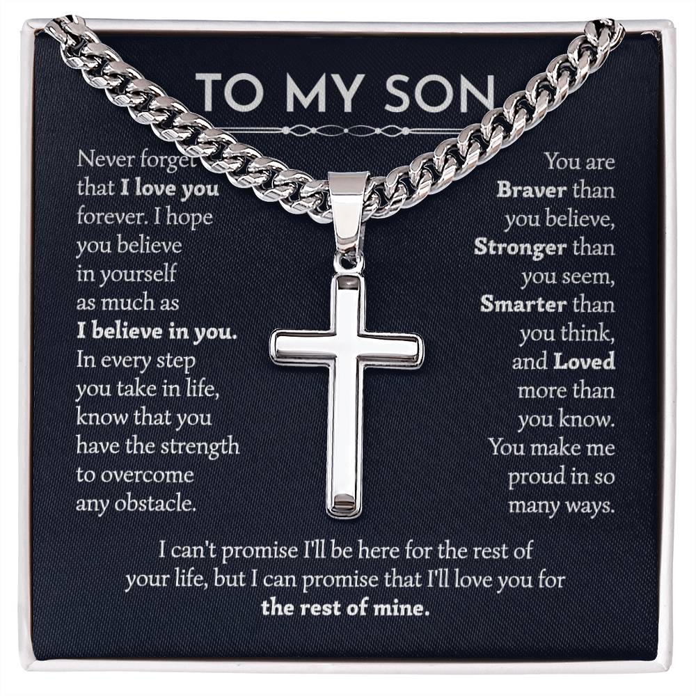 To My Son Cuban Chain with Artisan Cross Necklace