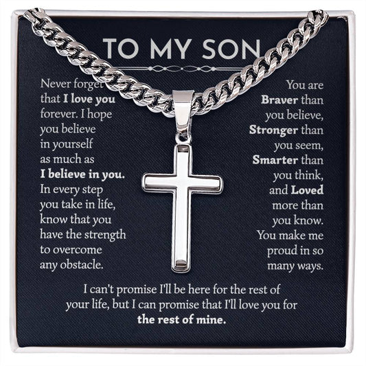 To My Son Cuban Chain with Artisan Cross Necklace