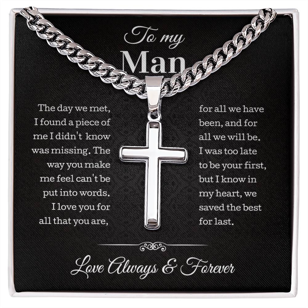 To My Man Cross Necklace, Gifts For Boyfriend From Girlfriend, Gifts For Husband From Wife, Gift For Groom From Bride On Wedding Day, Anniversary Birthday Gift For Him, Valentines Fathers Day Christmas