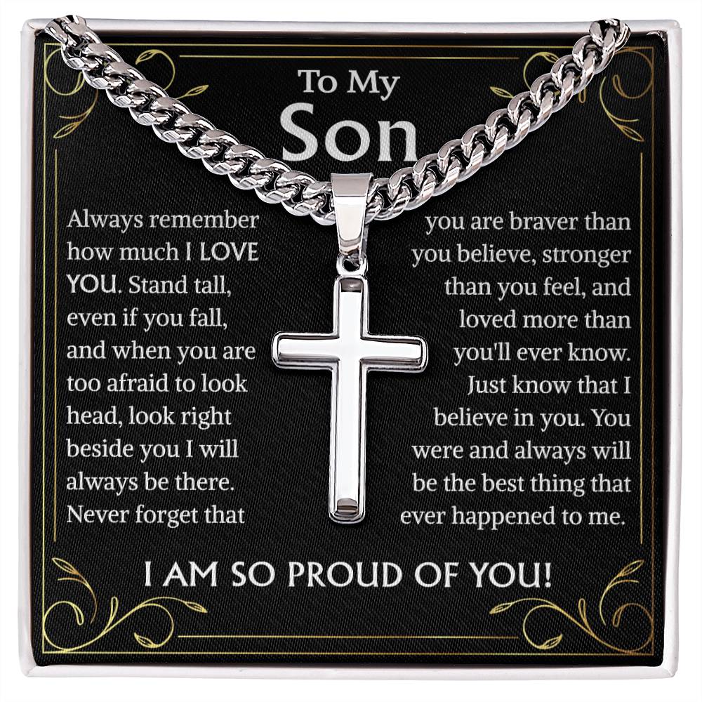 To My Son Cuban Chain With Artisan Cross Necklace, Birthday Gift Necklace For Son, Graduation Gift Necklace For Son, Christmas Gift