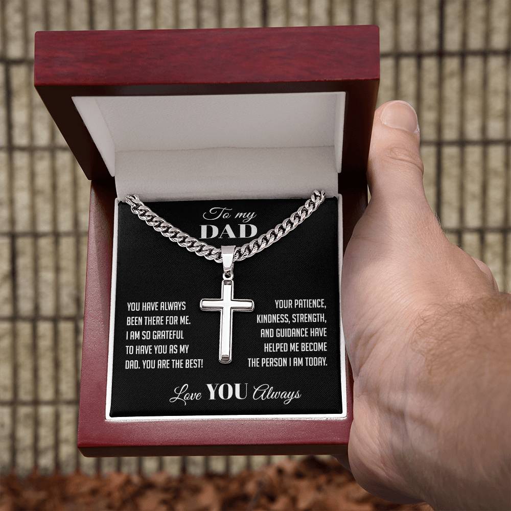 To My Dad Cuban Chain With Artisan Cross Necklace With Message Card, Father's Day Gift Necklace, Gift Christmas Birthday For Dad Necklace