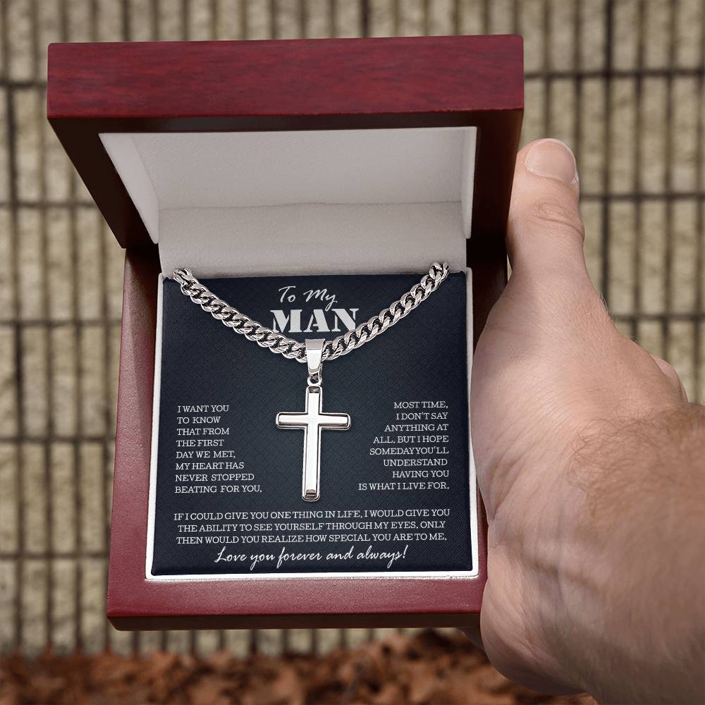 To My Man Personalized Cross Necklace, Gifts For Boyfriend From Girlfriend, Gifts For Husband From Wife, Anniversary Birthday Gift For Him
