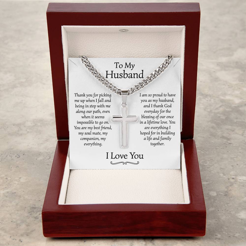 To My Husband Cuban Chain Necklace Card