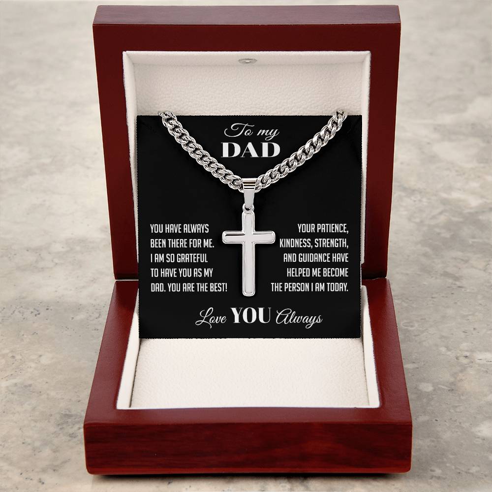 To My Dad Cuban Chain With Artisan Cross Necklace With Message Card, Father's Day Gift Necklace, Gift Christmas Birthday For Dad Necklace