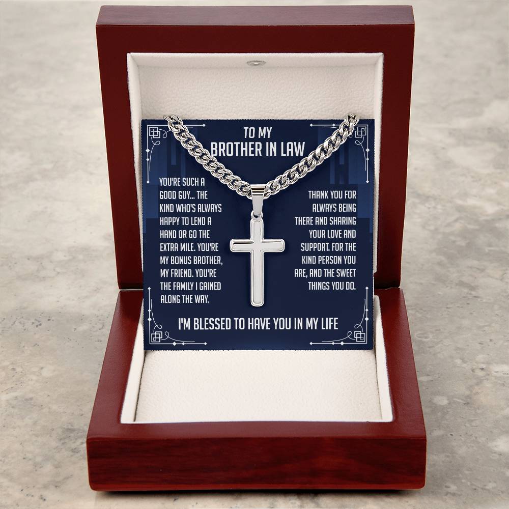 To My Brother in Law Gifts, Cuban Chain With Artisan Cross Necklace, Valentine's Gifts for a Brother In Law, Birthday Gift for Brother in Law