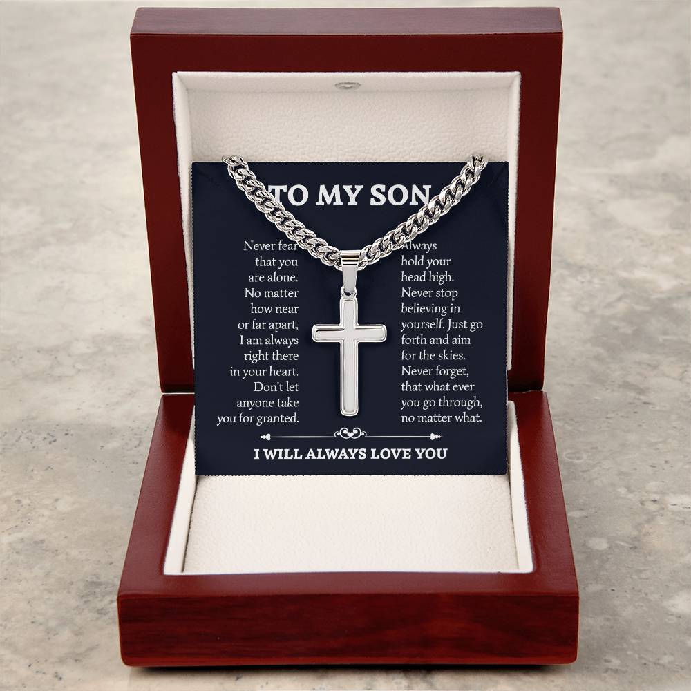 To My Son Cuban With Artisan Cross Necklace Gift Jewelry