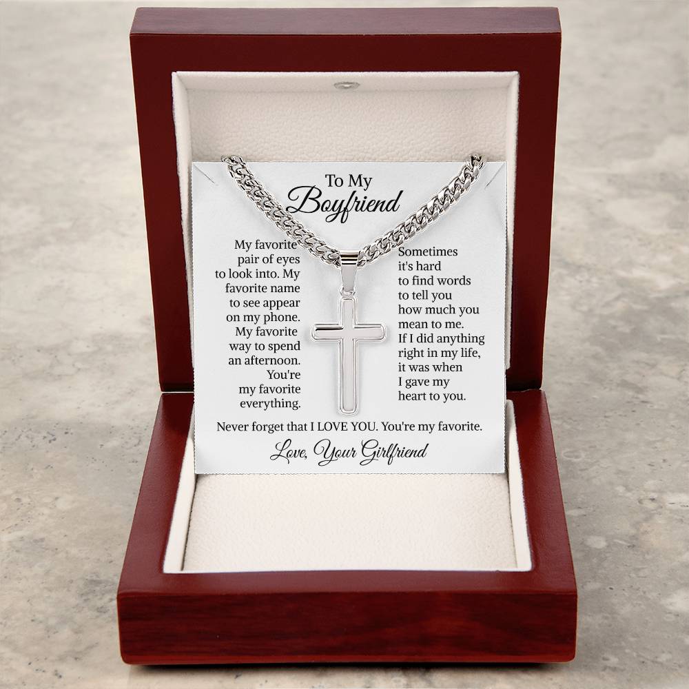 Cuban Chain with Artisan Cross Necklace for Boyfriend Anniversary Birthday Jewelry for Men