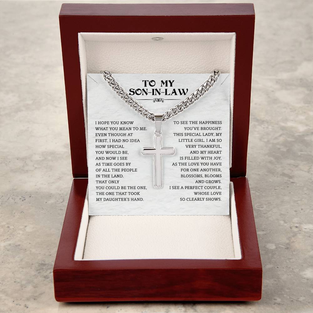 To My Son-in-Law Gift | Cuban Chain with Artisan Cross Necklace