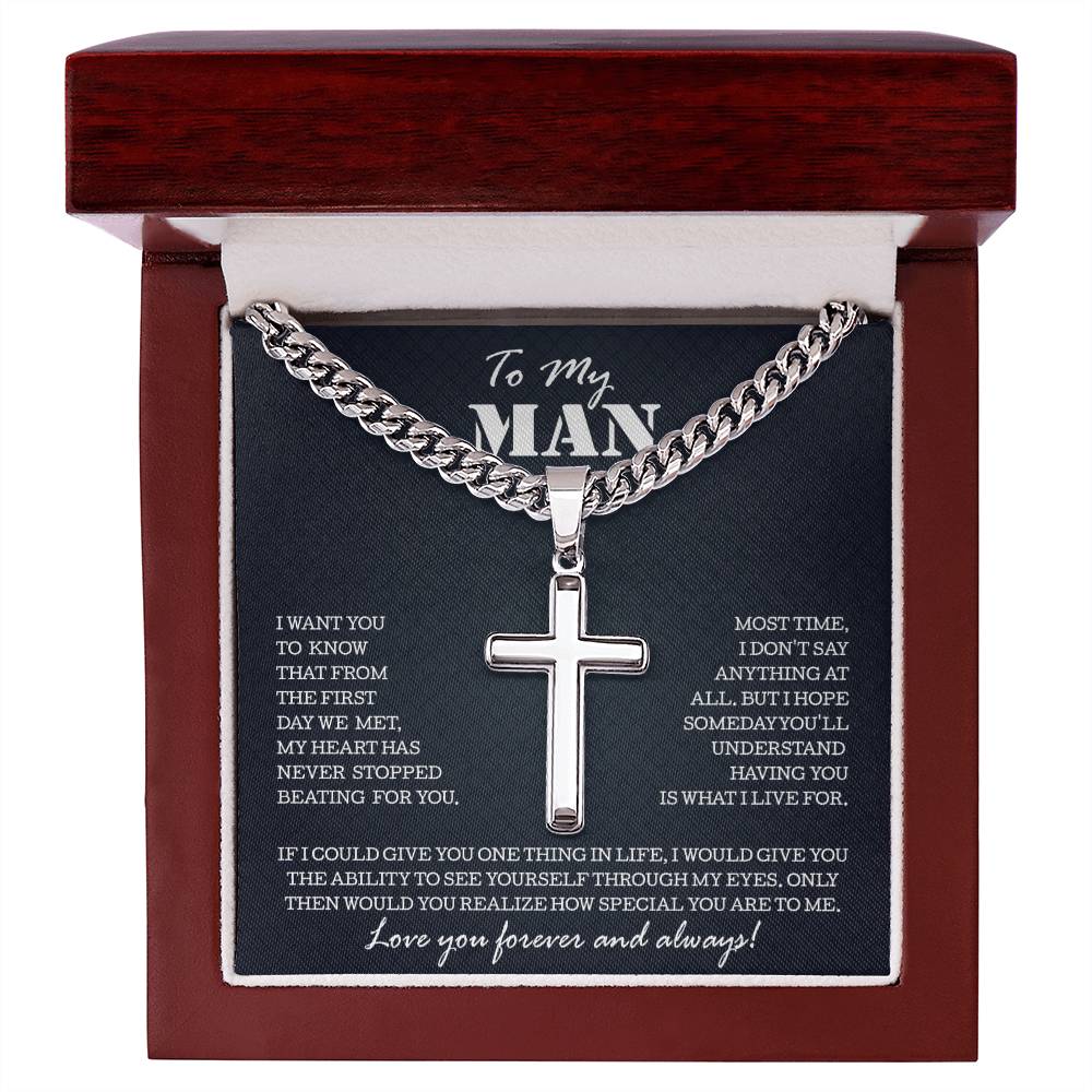 To My Man Personalized Cross Necklace, Gifts For Boyfriend From Girlfriend, Gifts For Husband From Wife, Anniversary Birthday Gift For Him