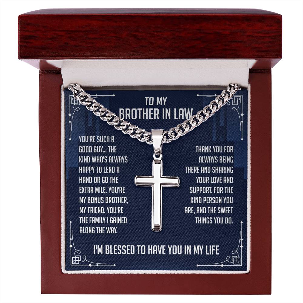 To My Brother in Law Gifts, Cuban Chain With Artisan Cross Necklace, Valentine's Gifts for a Brother In Law, Birthday Gift for Brother in Law