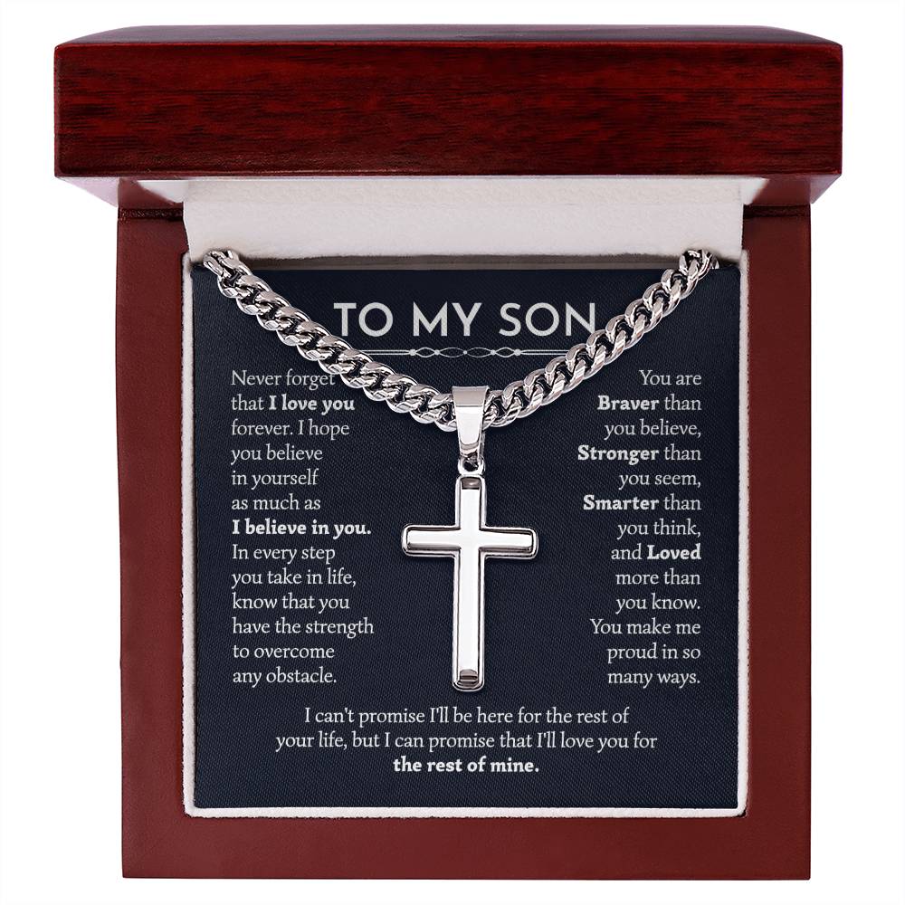To My Son Cuban Chain with Artisan Cross Necklace