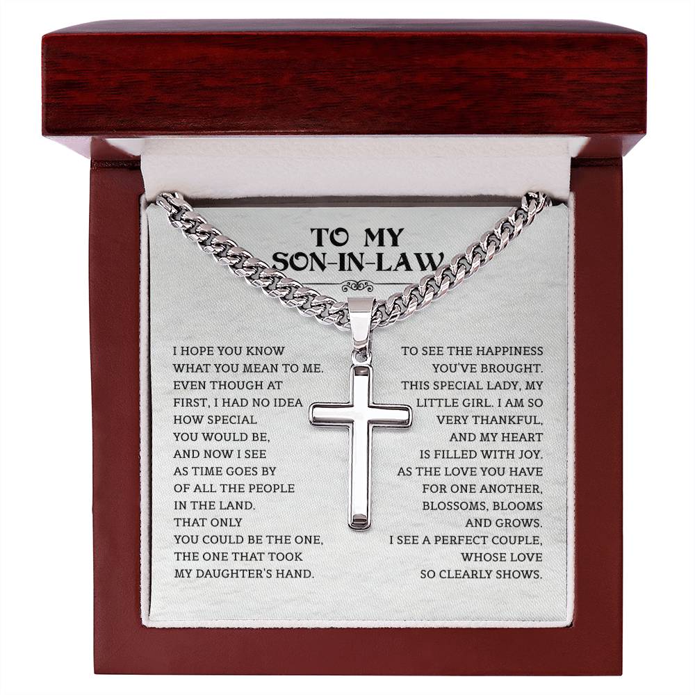 To My Son-in-Law Gift | Cuban Chain with Artisan Cross Necklace