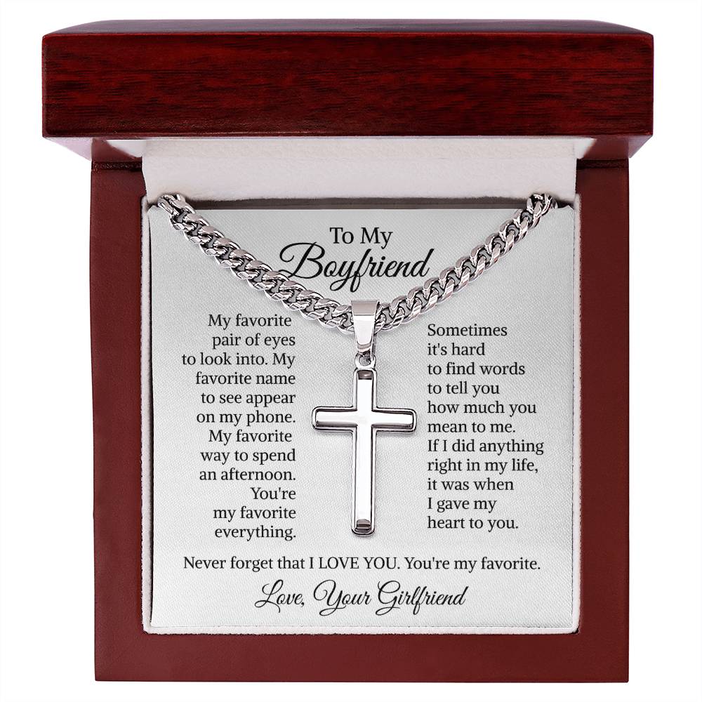 Cuban Chain with Artisan Cross Necklace for Boyfriend Anniversary Birthday Jewelry for Men