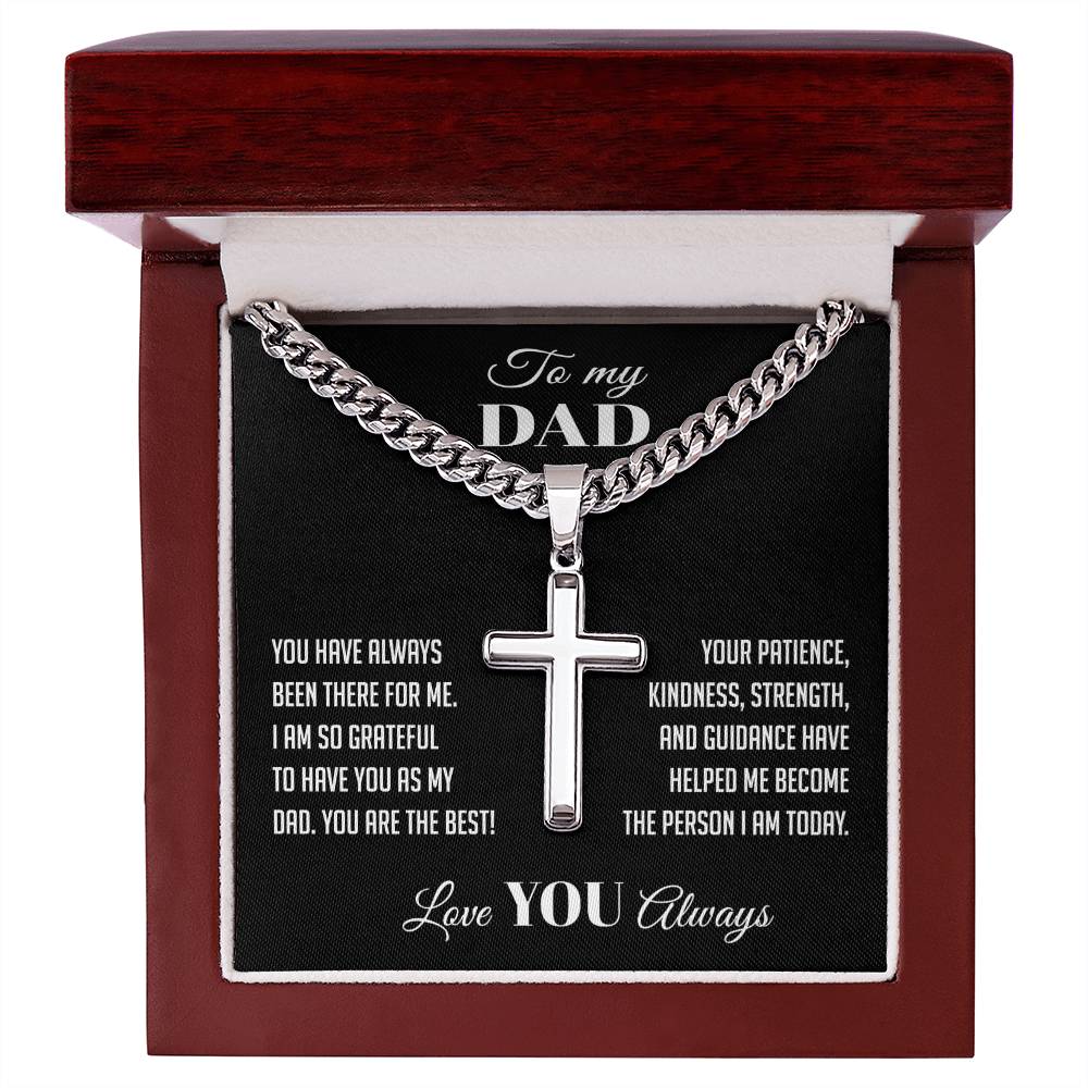 To My Dad Cuban Chain With Artisan Cross Necklace With Message Card, Father's Day Gift Necklace, Gift Christmas Birthday For Dad Necklace