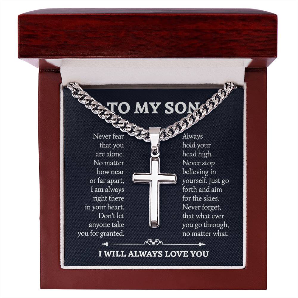 To My Son Cuban With Artisan Cross Necklace Gift Jewelry