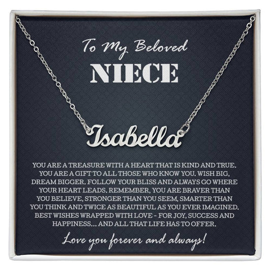 To My Niece Necklace From Aunt Uncle, Personalized Name Necklace Niece Jewelry Pendant Birthday Graduation Christmas Customized Message Card