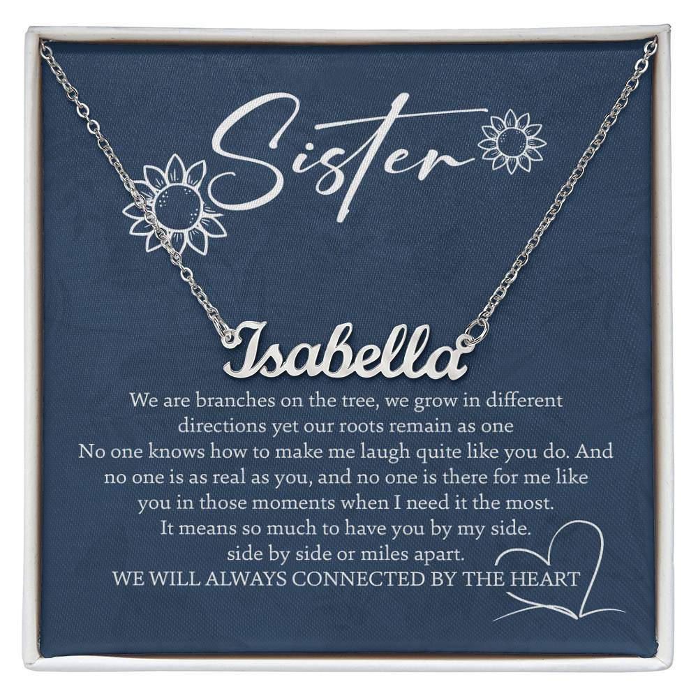 To My Sister Personalized Name Necklace for Sister, Sister Birthday, Graduation, Wedding with Sentimental Message Card, Box Included