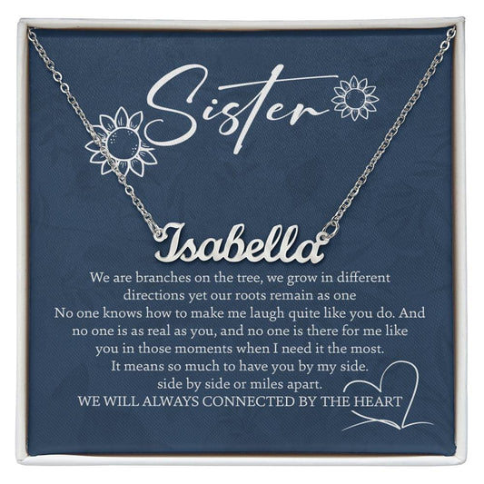 To My Sister Personalized Name Necklace for Sister, Sister Birthday, Graduation, Wedding with Sentimental Message Card, Box Included