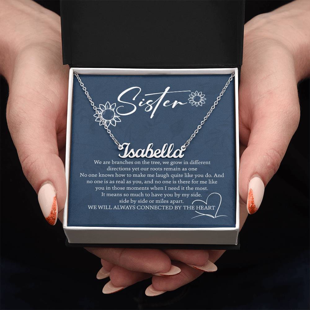 To My Sister Personalized Name Necklace for Sister, Sister Birthday, Graduation, Wedding with Sentimental Message Card, Box Included