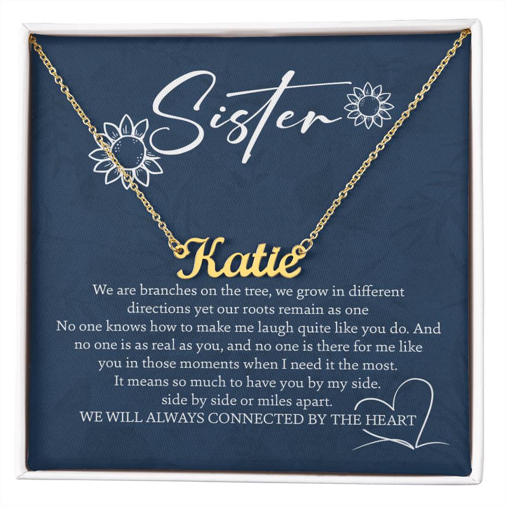 To My Sister Personalized Name Necklace for Sister, Sister Birthday, Graduation, Wedding with Sentimental Message Card, Box Included