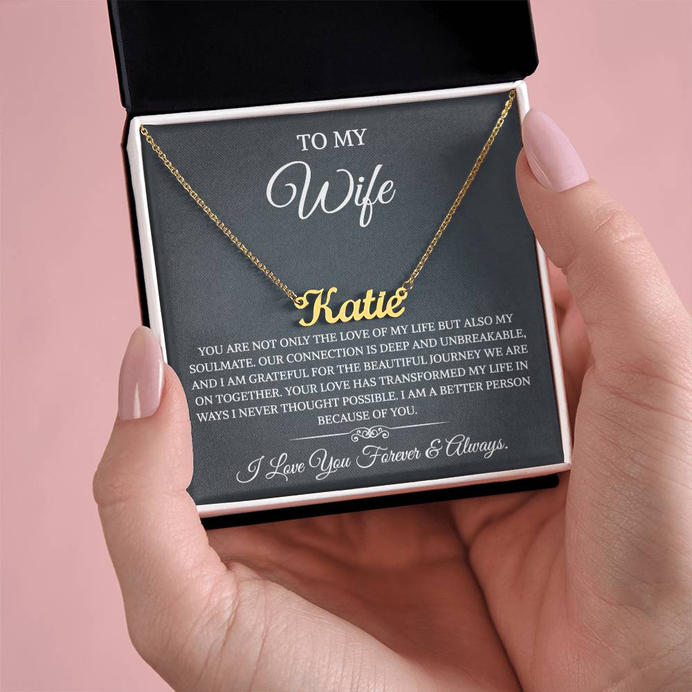 To My Wife Necklace from Husband with Message Card Romantic Gifts for Wife  Name Necklace for Women, Wife Jewelry Rose Gold, Wife Birthday Anniversary Valentines Mothers Day Gifts