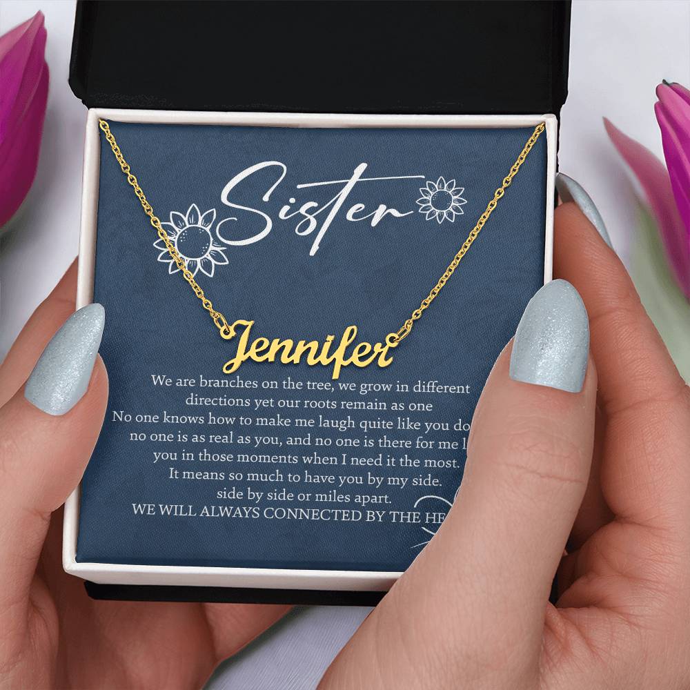 To My Sister Personalized Name Necklace for Sister, Sister Birthday, Graduation, Wedding with Sentimental Message Card, Box Included
