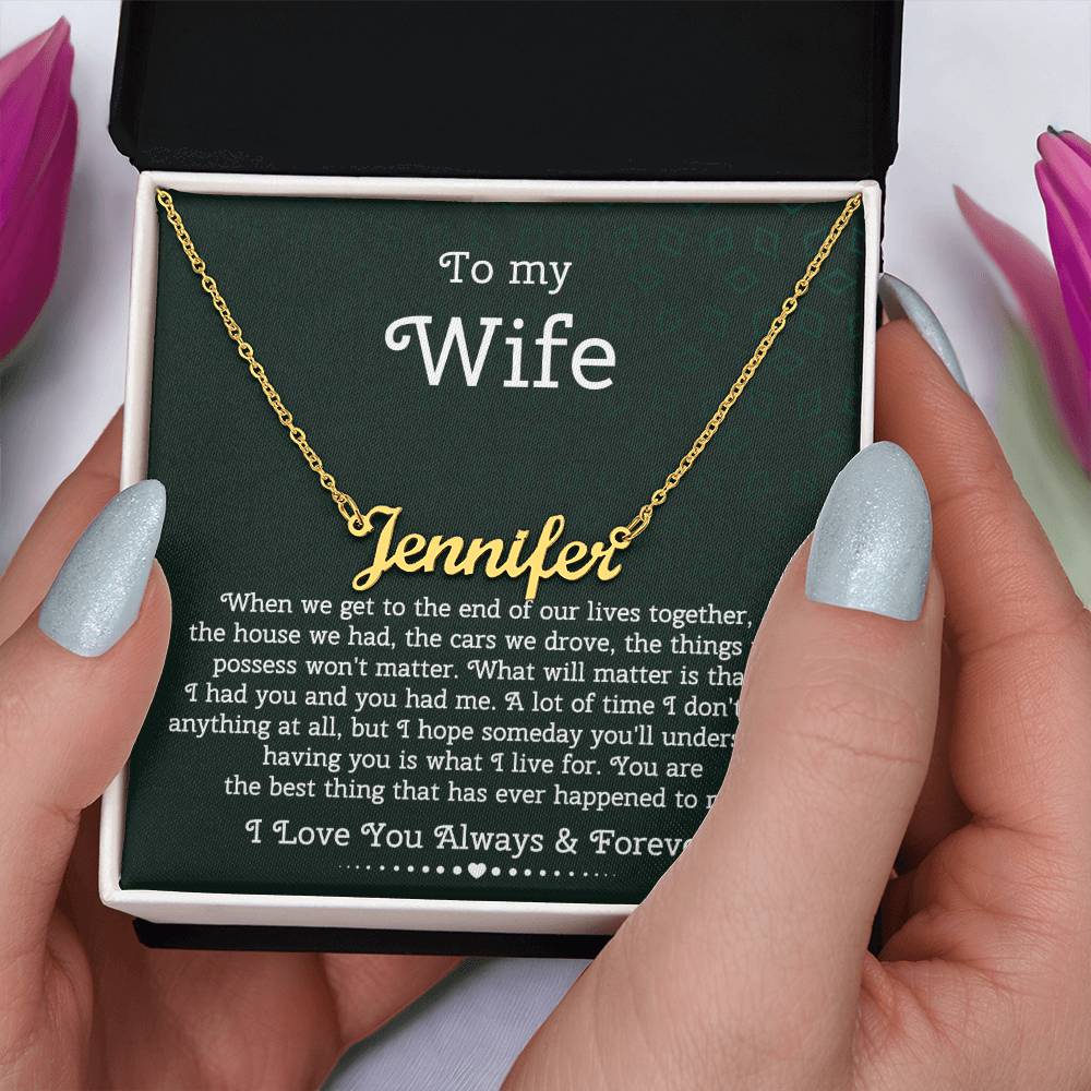 To My Wife Personalized Heart Name Necklace, From Husband, Anniversary Gift for Wife, Sentimental Gift for Wife, Birthday Gift for Wife