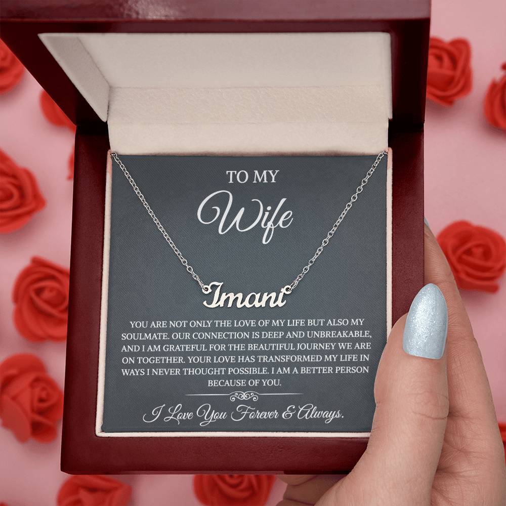 To My Wife Necklace from Husband with Message Card Romantic Gifts for Wife  Name Necklace for Women, Wife Jewelry Rose Gold, Wife Birthday Anniversary Valentines Mothers Day Gifts