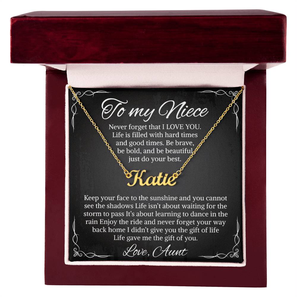 Personalized Name Necklace With Message Card For Niece, Custom Name Pendant With Heartfelt Love Letter, Sentimental Necklace, LED Box