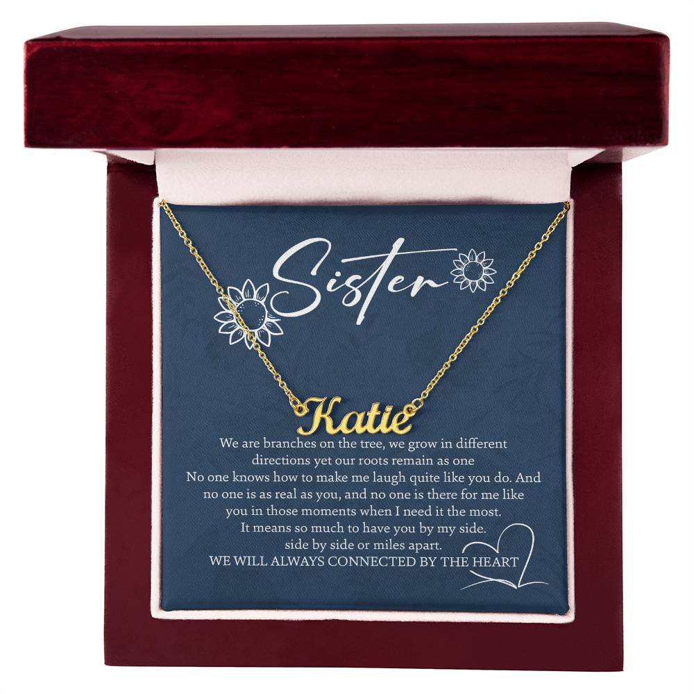 To My Sister Personalized Name Necklace for Sister, Sister Birthday, Graduation, Wedding with Sentimental Message Card, Box Included