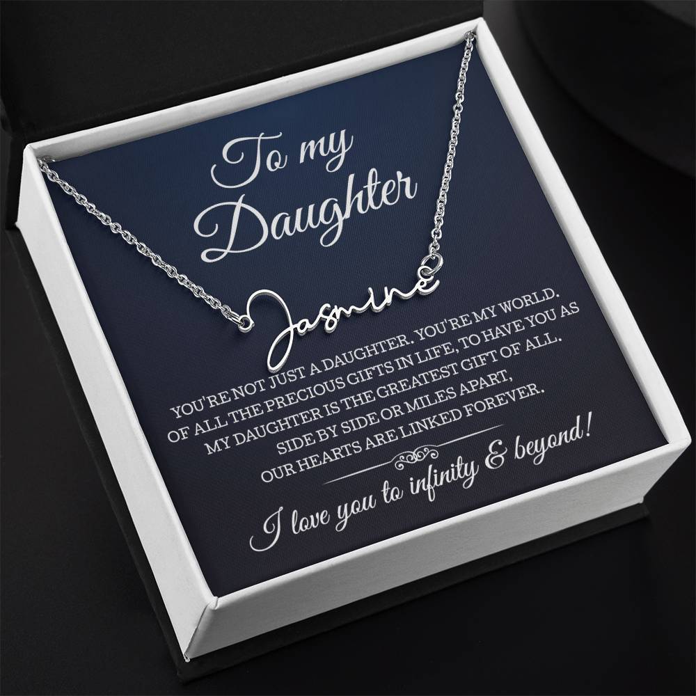 To My Daughter Necklace, Signature Style Name Necklace Gift for Daughter from Mom Dad, Birthday Christmas Gift