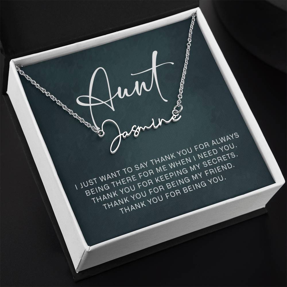 Jewelry Gifts for Aunt from Niece Nephew, Signature Style Name Necklace on Sentimental Quote Card