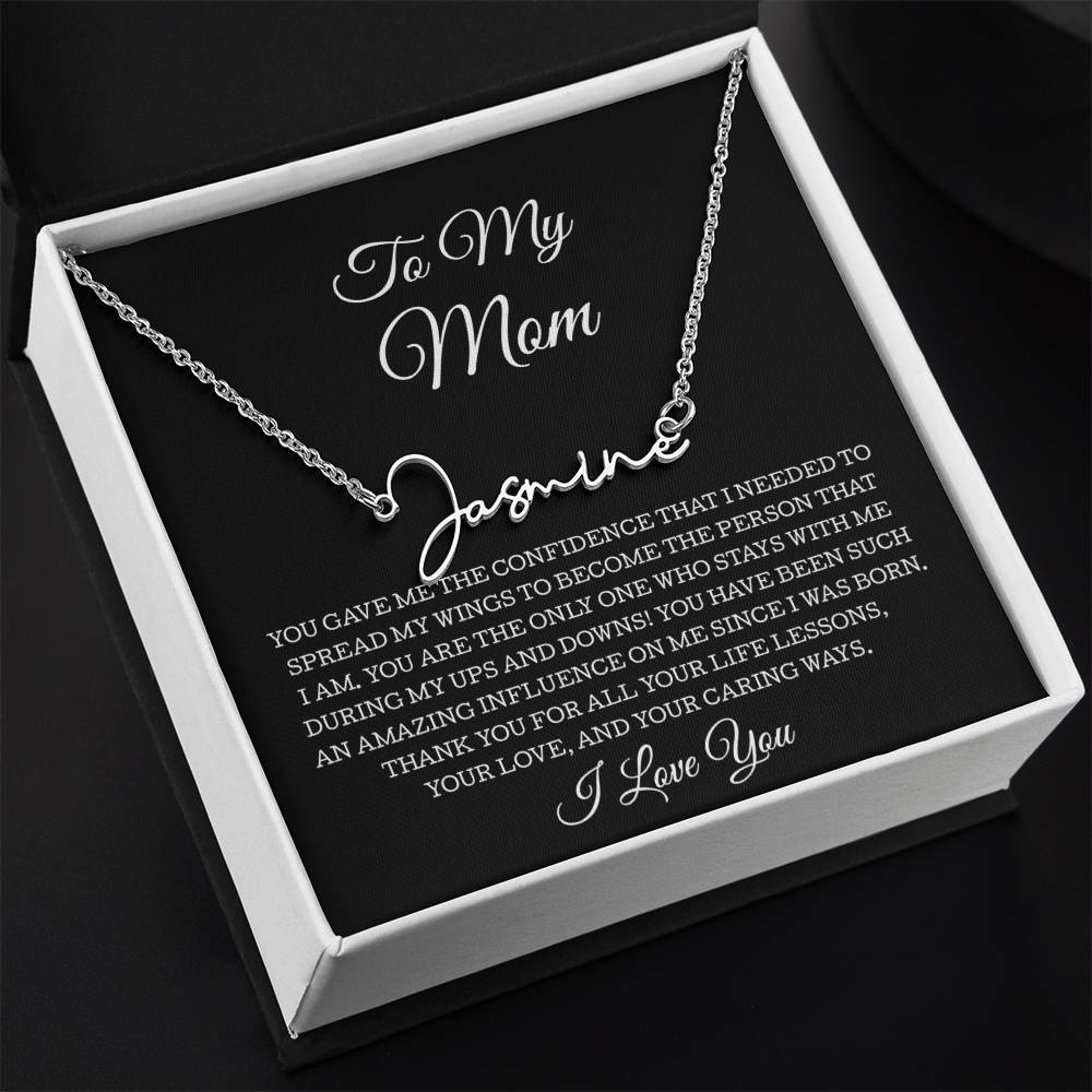 To My Mom Signature Style Name Necklace, To Mom Message Card Necklace, Mom Gift, Mom Mother's Day Gifts, Mom Birthday Jewelry, Mom Gift From Son