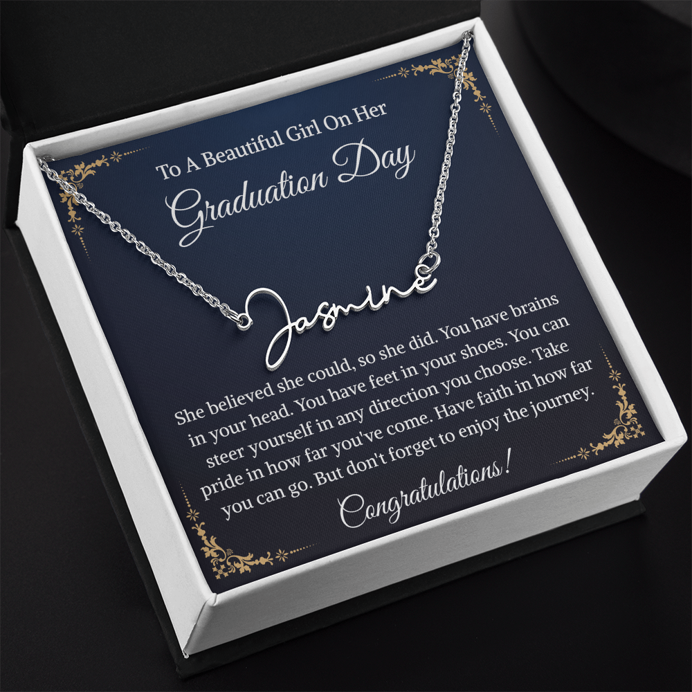 Signature Style Name Necklace, Inspirational Graduation Gift, High School Graduate Gifts for Best Friend or Daughter