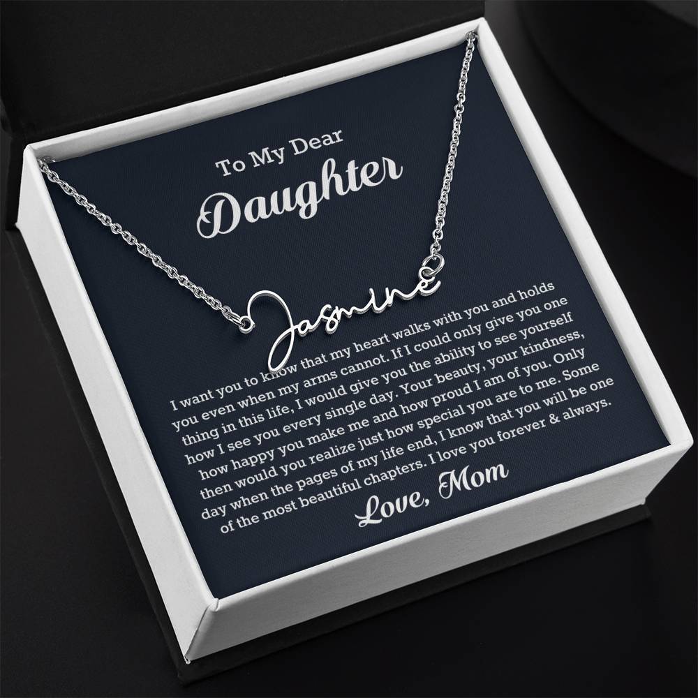 To My Dear Daughter Signature Style Name Necklace, Gift From Mom, Daughter Mother Jewelry, Birthday Christmas Gift