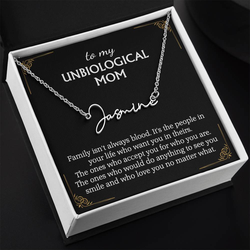 To My Unbiological Mom Signature Style Name Necklace for Bonus Mom Mother in Law Gifts Mothers Day Gifts Christmas