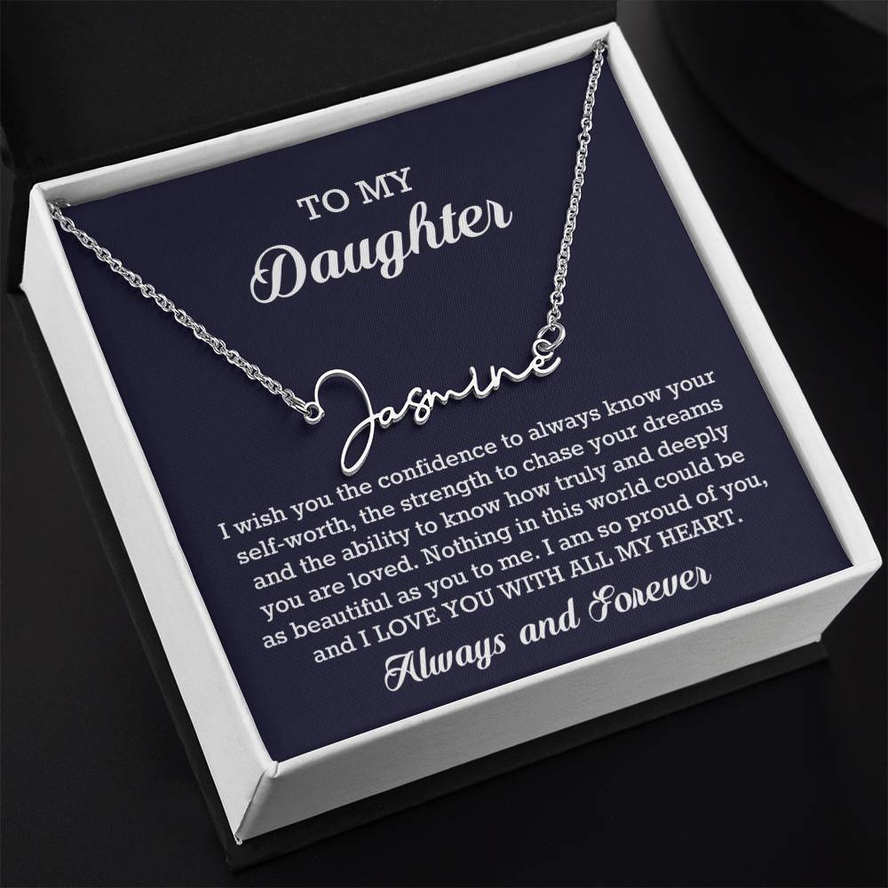 To My Daughter Signature Style Name Necklace Birthday Christmas Jewelry Gift