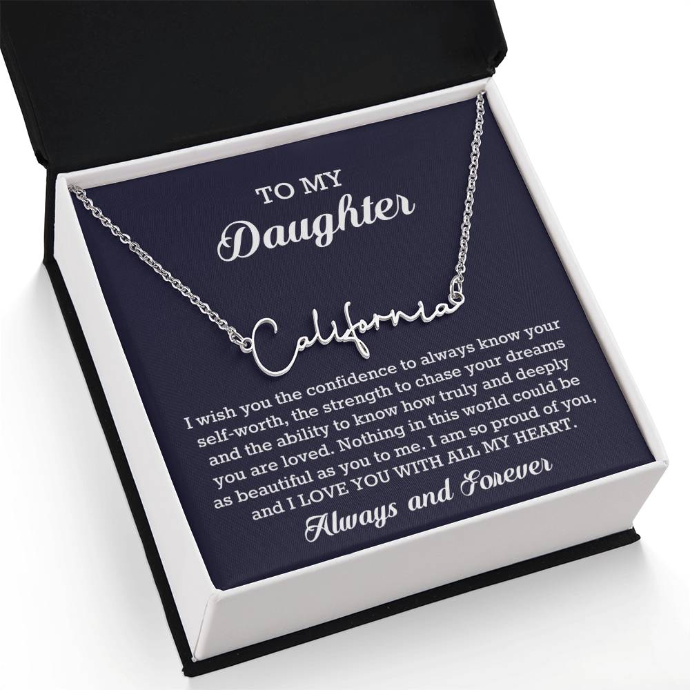 To My Daughter Signature Style Name Necklace Birthday Christmas Jewelry Gift