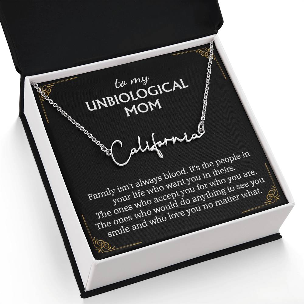 To My Unbiological Mom Signature Style Name Necklace for Bonus Mom Mother in Law Gifts Mothers Day Gifts Christmas