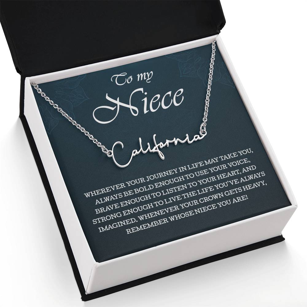 To My Niece Signature Style Name Necklace , Perfect Birthday or Graduation Gift with Blessing Card and Gift Box Packaging