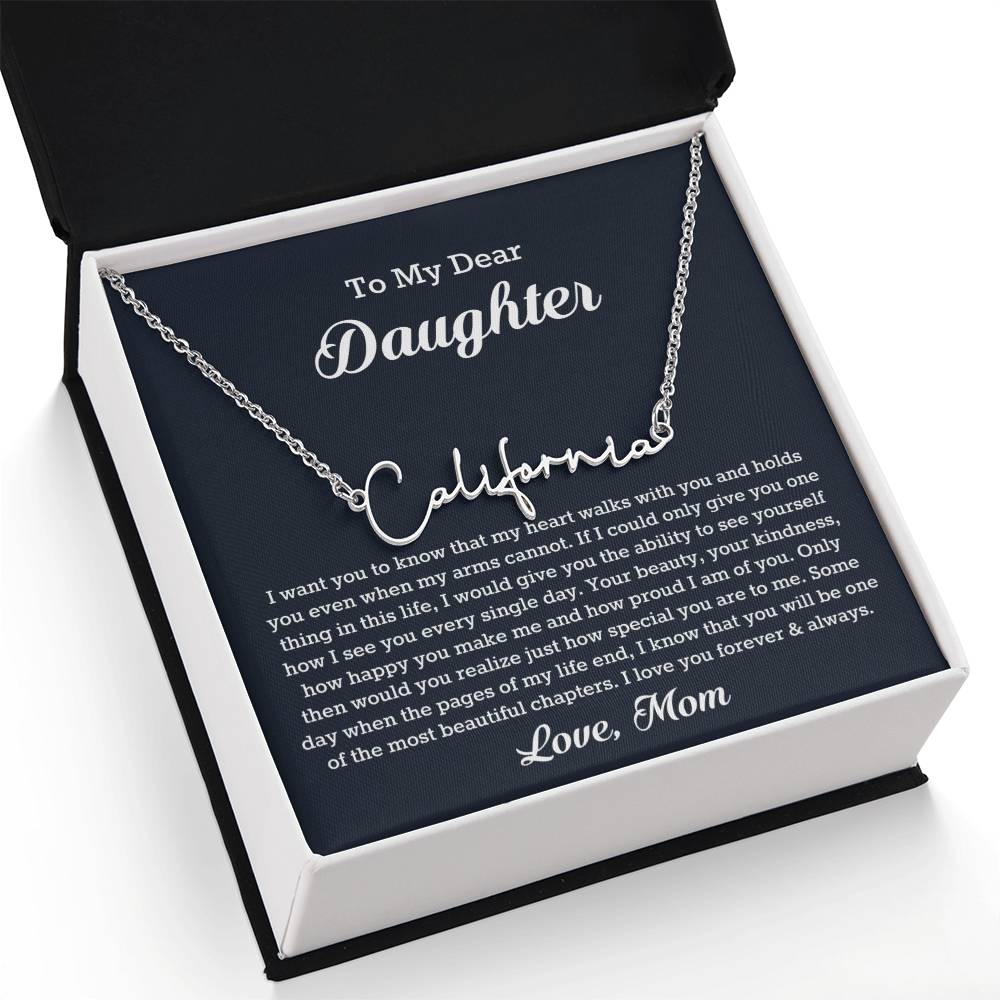 To My Dear Daughter Signature Style Name Necklace, Gift From Mom, Daughter Mother Jewelry, Birthday Christmas Gift