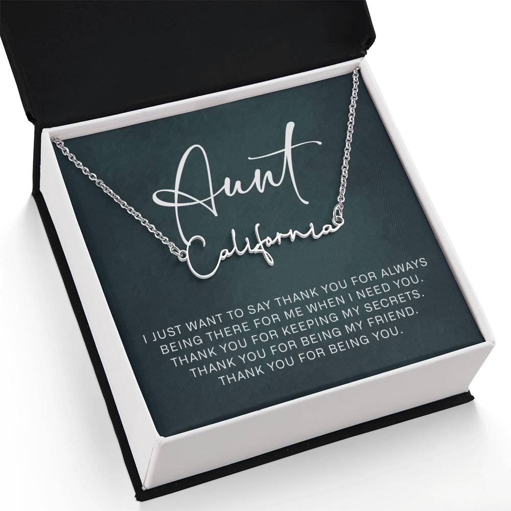 Jewelry Gifts for Aunt from Niece Nephew, Signature Style Name Necklace on Sentimental Quote Card
