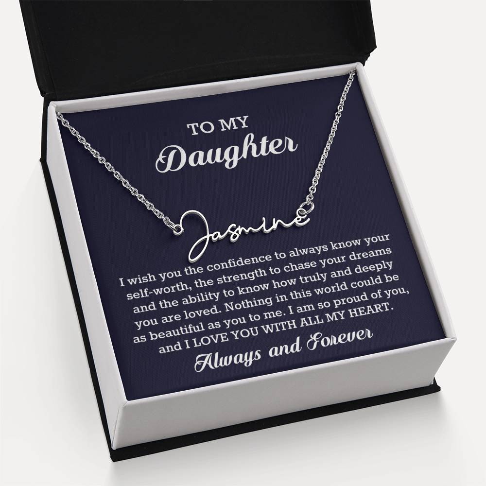 To My Daughter Signature Style Name Necklace Birthday Christmas Jewelry Gift