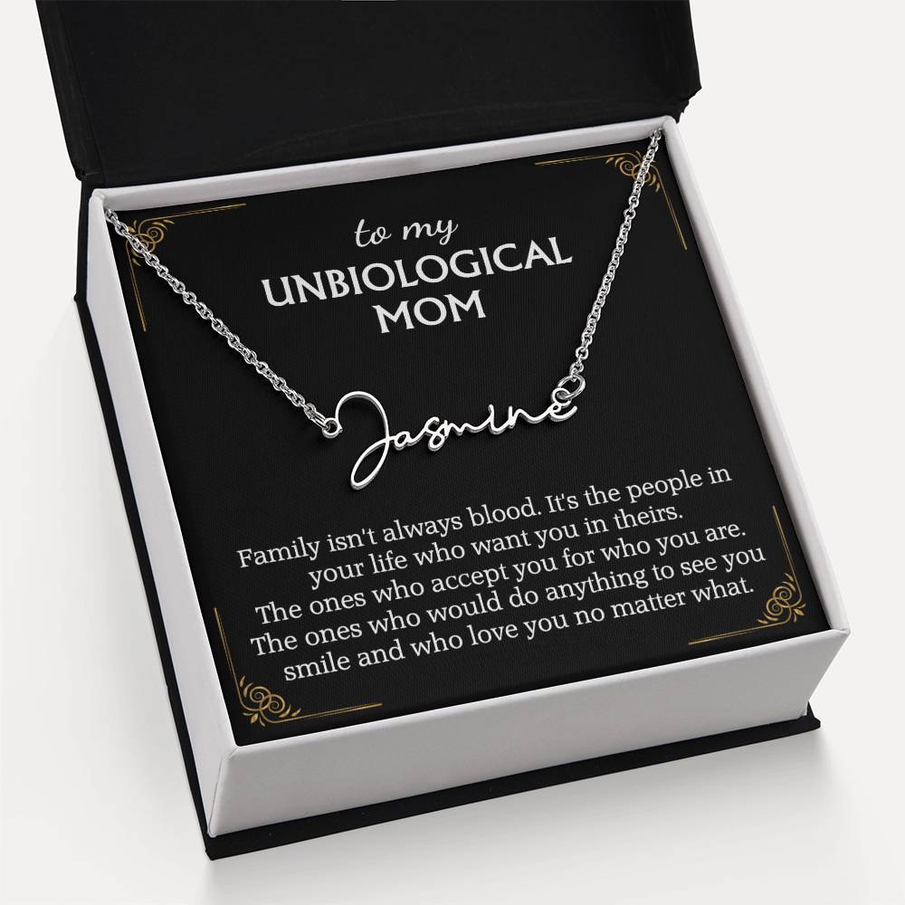 To My Unbiological Mom Signature Style Name Necklace for Bonus Mom Mother in Law Gifts Mothers Day Gifts Christmas
