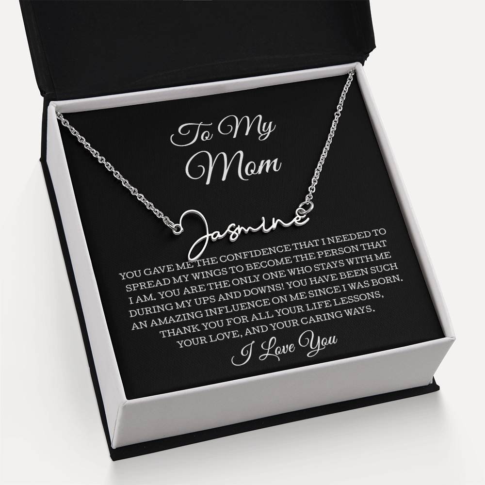 To My Mom Signature Style Name Necklace, To Mom Message Card Necklace, Mom Gift, Mom Mother's Day Gifts, Mom Birthday Jewelry, Mom Gift From Son